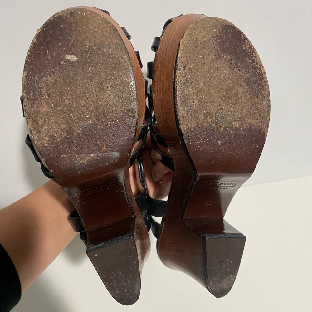 Marc Jacobs Platform Wooden Jelly Fisherman Heel Sandal 37 Block Black - Picture 7 of 11